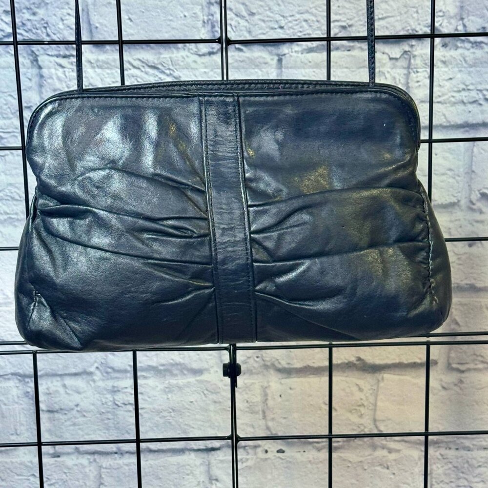 LETISSE - Vintage - Soft Black Leather Clutch with Strap